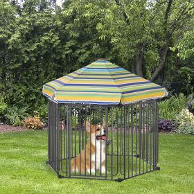 48" x 41" Heavy-Duty Metal Dog Playpen, Outdoor Pet Cage Kennel, Puppy Exercise Fence Barrier with Weather-Resistant Polyester Roof, Locking Door