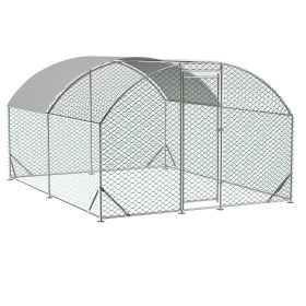 Large Chicken Coop Metal Chicken Run With Waterproof And Anti-UV Cover, Dome Shaped Walk-in Fence Cage Hen House For Outdoor And Yard Farm Use,9. (Color: Silver)